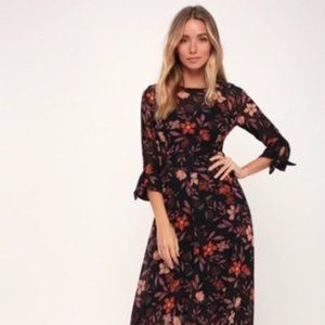 Lulu's Passionate Love Black Floral Print Midi Dress